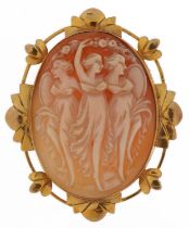 9ct gold cameo brooch carved with Three Graces, 4.5cm high, 10.8g : For further information on