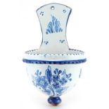 Talavera, Spanish tin glazed pottery water stoup hand painted with flowers, 31cm high : For