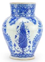 Large Iznik pottery baluster vase hand painted with flowers, 29cm high : For further information