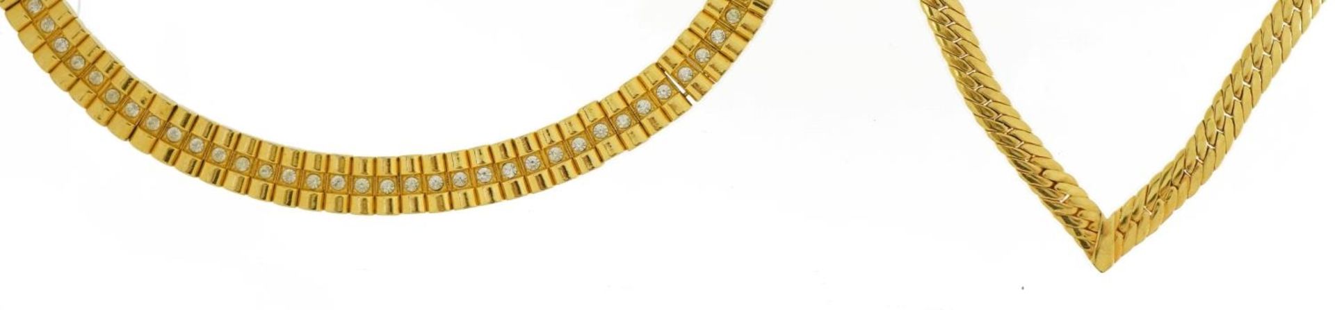 Vintage Joan Rivers gold plated necklace set with clear stones and one other, the Joan Rivers