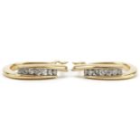 Pair of 9ct gold diamond hoop earrings, total diamond weight approximately 0.25 carat, 2cm high, 4.