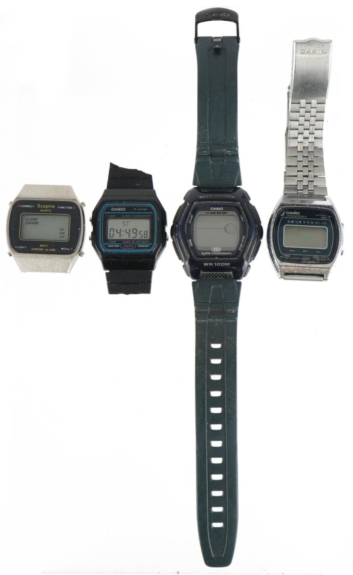 Four vintage gentlemen's electronic wristwatches including Casio F-91W, Casio alarm chronograph - Image 2 of 4