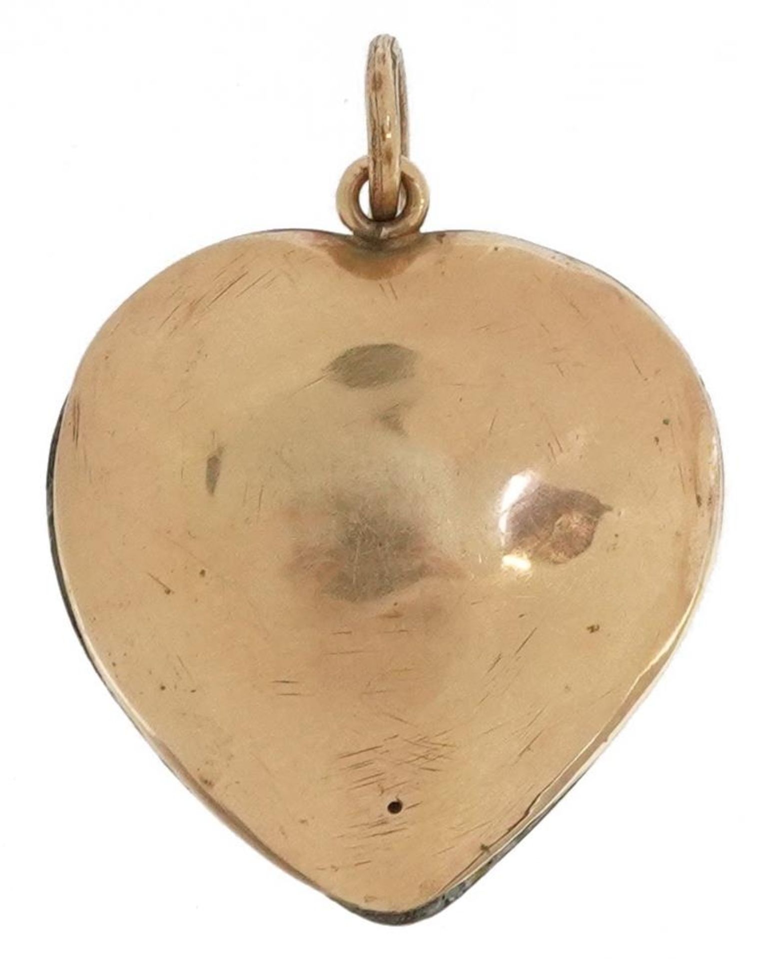 Unmarked gold blue guilloche enamel, diamond and cultured pearl love heart pendant, tests as 18ct - Image 2 of 2