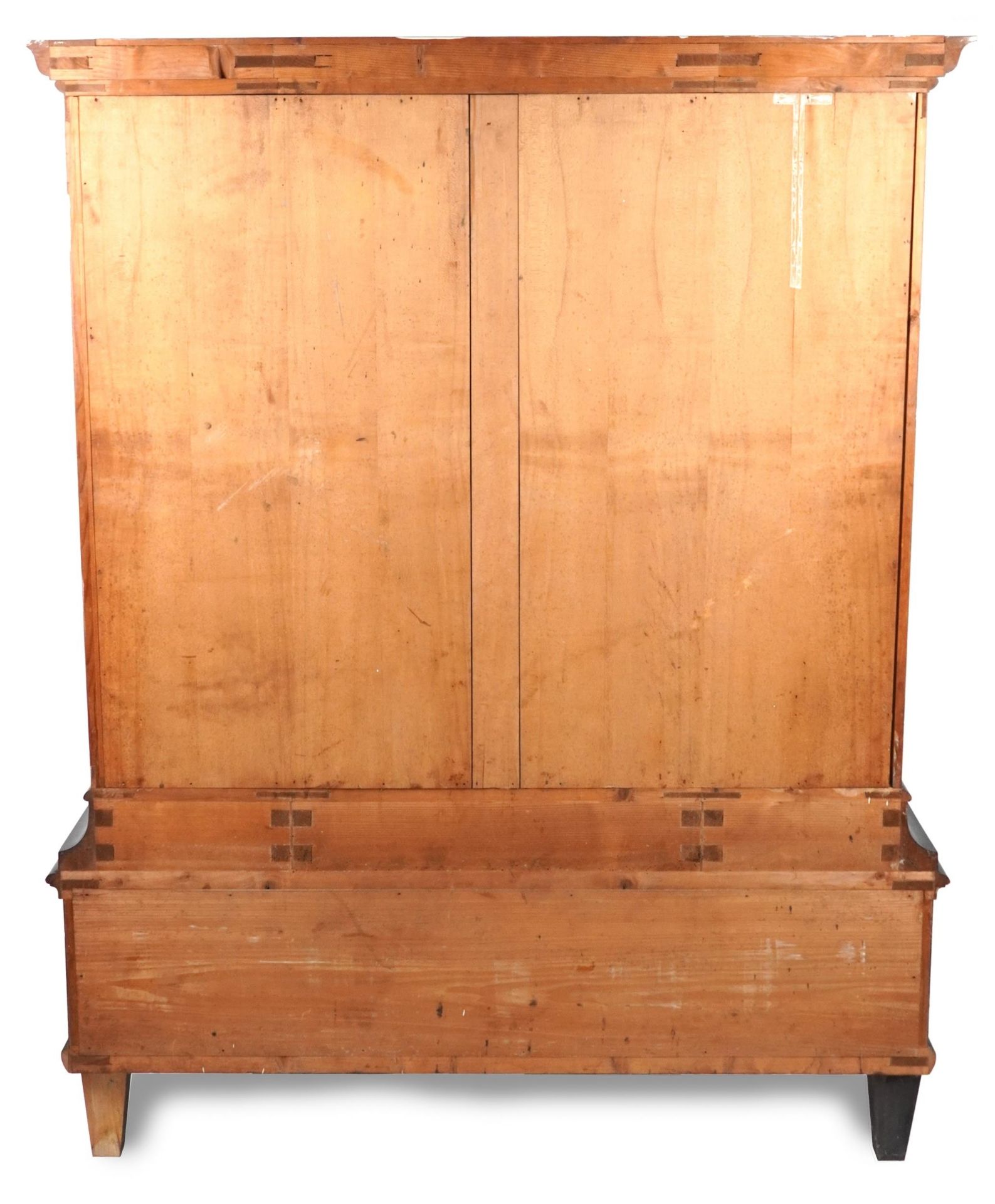 19th century European ebonised bow front display cabinet with bevelled glass panels, on tapering - Image 2 of 2