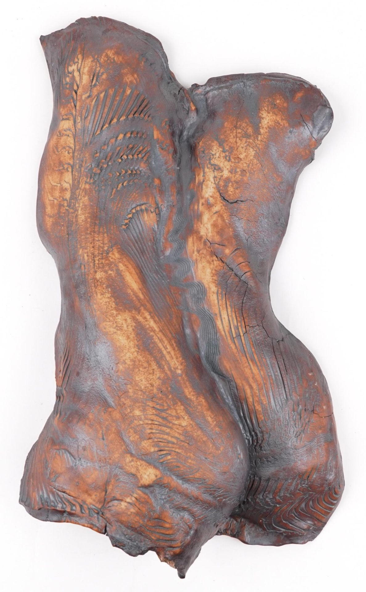 Mid century style pottery wall plaque of a female torso, 55cm high : For further information on this