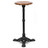 Industrial cast iron and oak circular occasional table, 74cm high x 31cm in diameter : For further