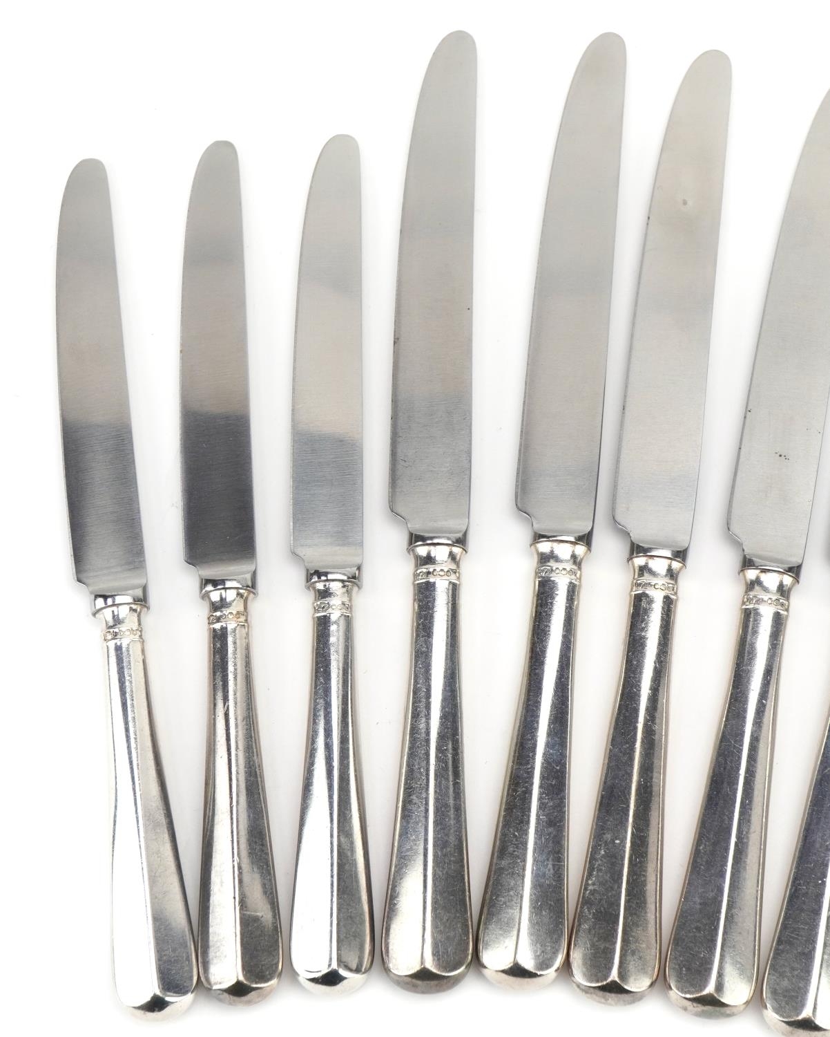 William Bush & Son Ltd, two sets of six silver handled knives, Sheffield 1970, 24cm in length, total - Image 2 of 4