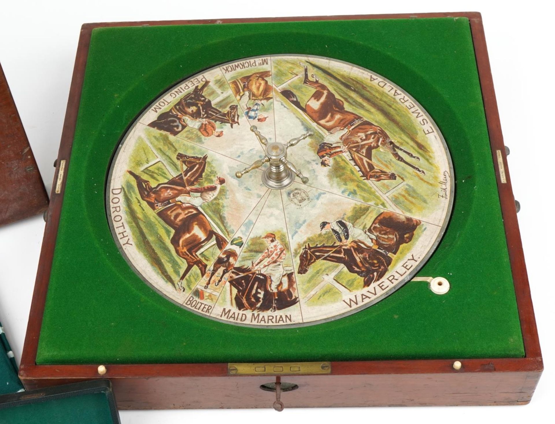 Victorian mahogany cased Sandown horse racing game registered by F H Ayers of London, 50cm x - Image 4 of 6