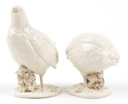 Ferlaro, pair of Italian porcelain quails having cream glazes, impressed marks to the bases, each