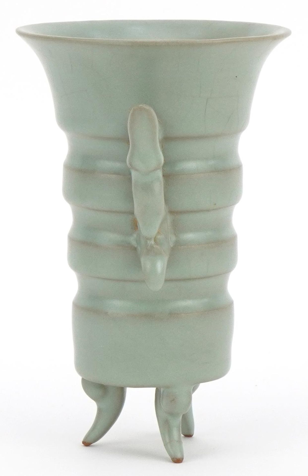 Chinese porcelain tripod vase with twin handles having a celadon glaze, 15.5cm high : For further - Image 4 of 6