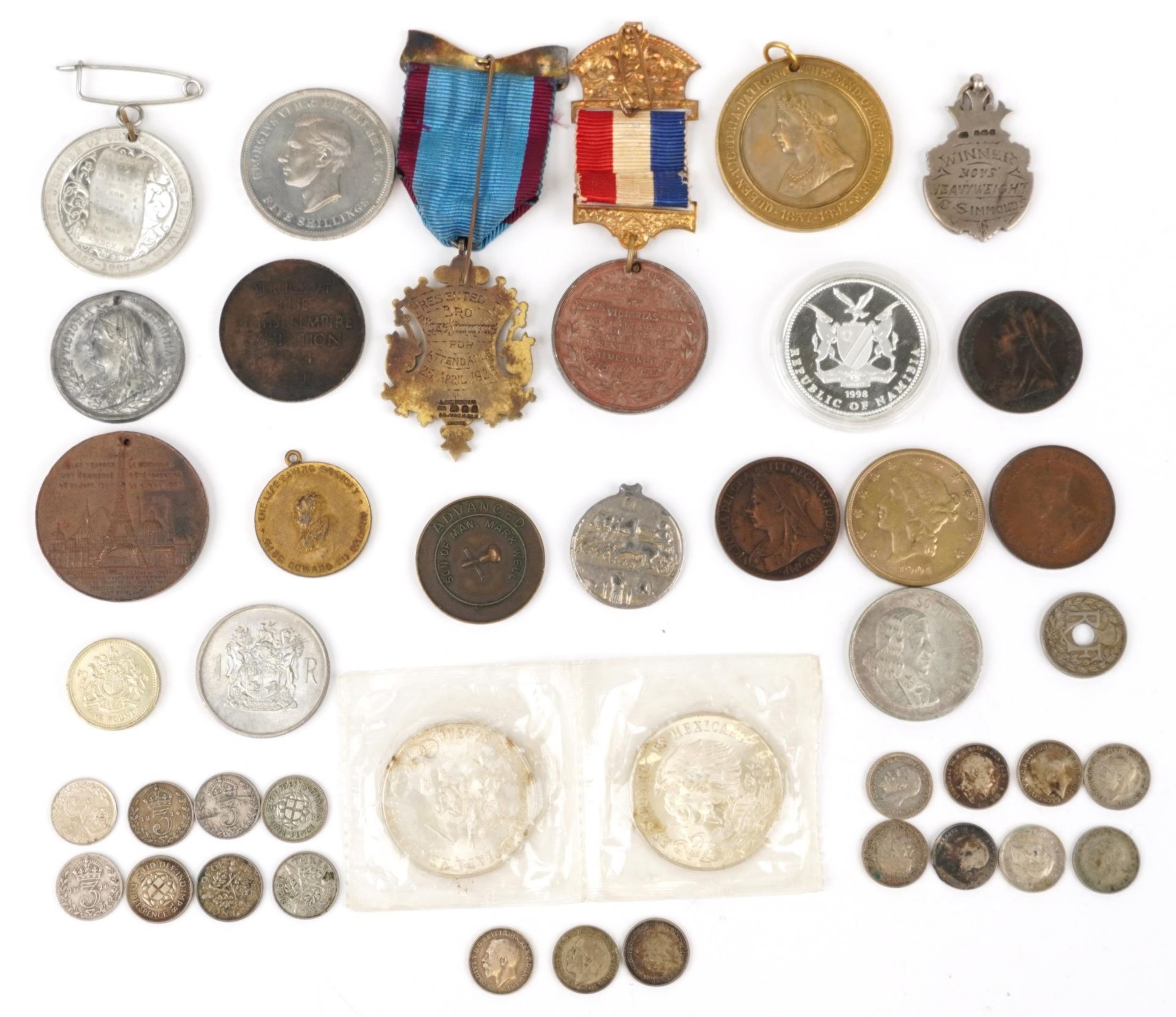 Antique and later coins and medallions, some silver, including 1968 Olympics and a Jubilee of Band - Image 2 of 2