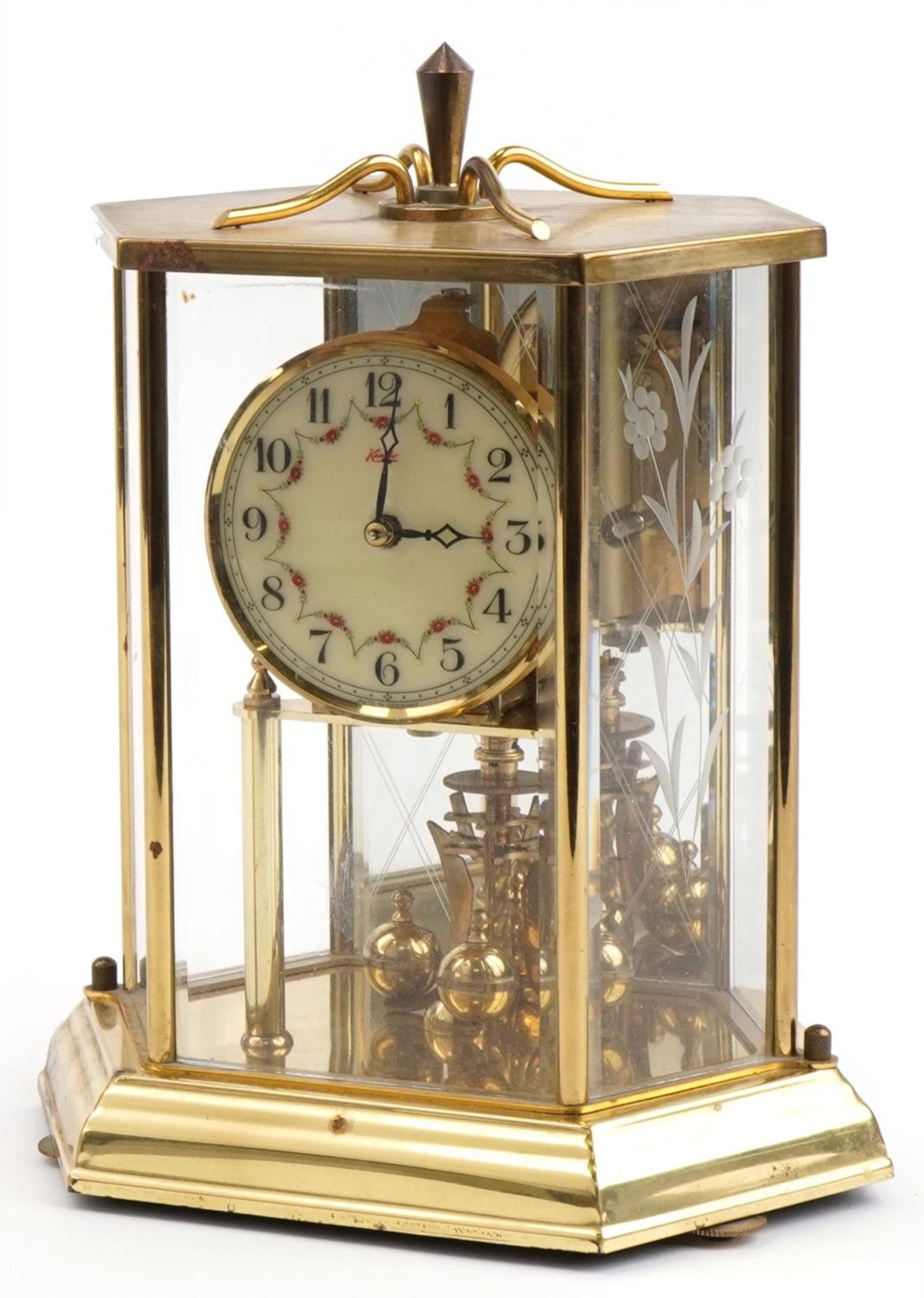 Kundo brass cased anniversary clock with bevelled glass panels, 25.5cm high : For further