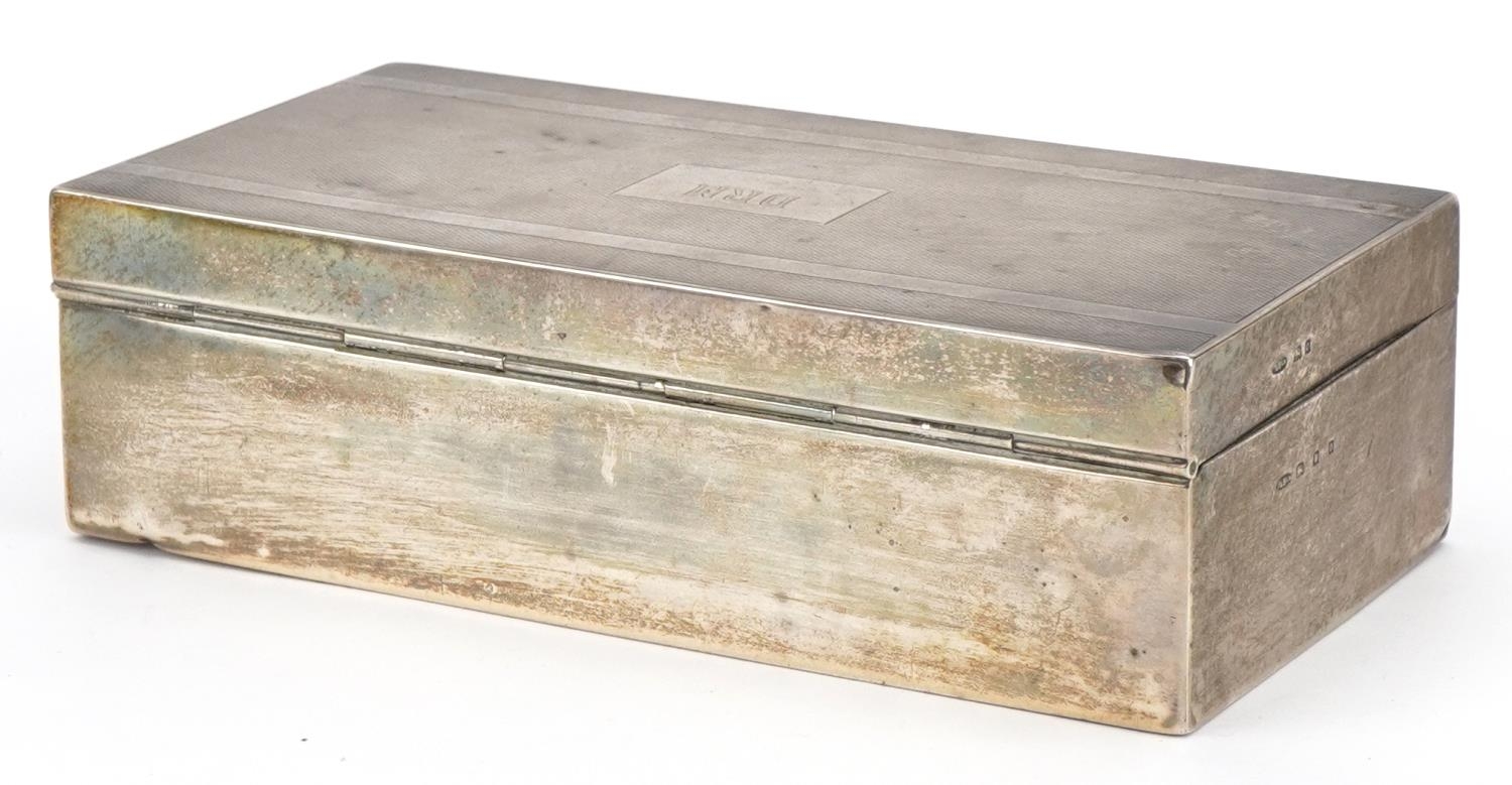 Padgett & Braham Ltd, Art Deco silver cigar box, the hinged lid with engine turned decoration, - Image 4 of 6