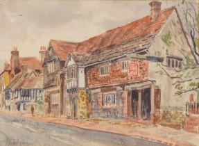 Ralph Hartley - Lewis street scene, watercolour, mounted, framed and glazed, 37.5cm x 27cm excluding