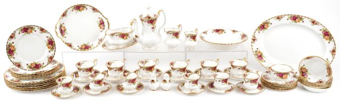 Royal Albert Old Country Roses dinner and teaware including coffee pot and oval platter, the largest