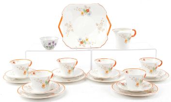 Shelley, Art Deco six place Poppies and Daises pattern tea service, inscribed W R 1061, the