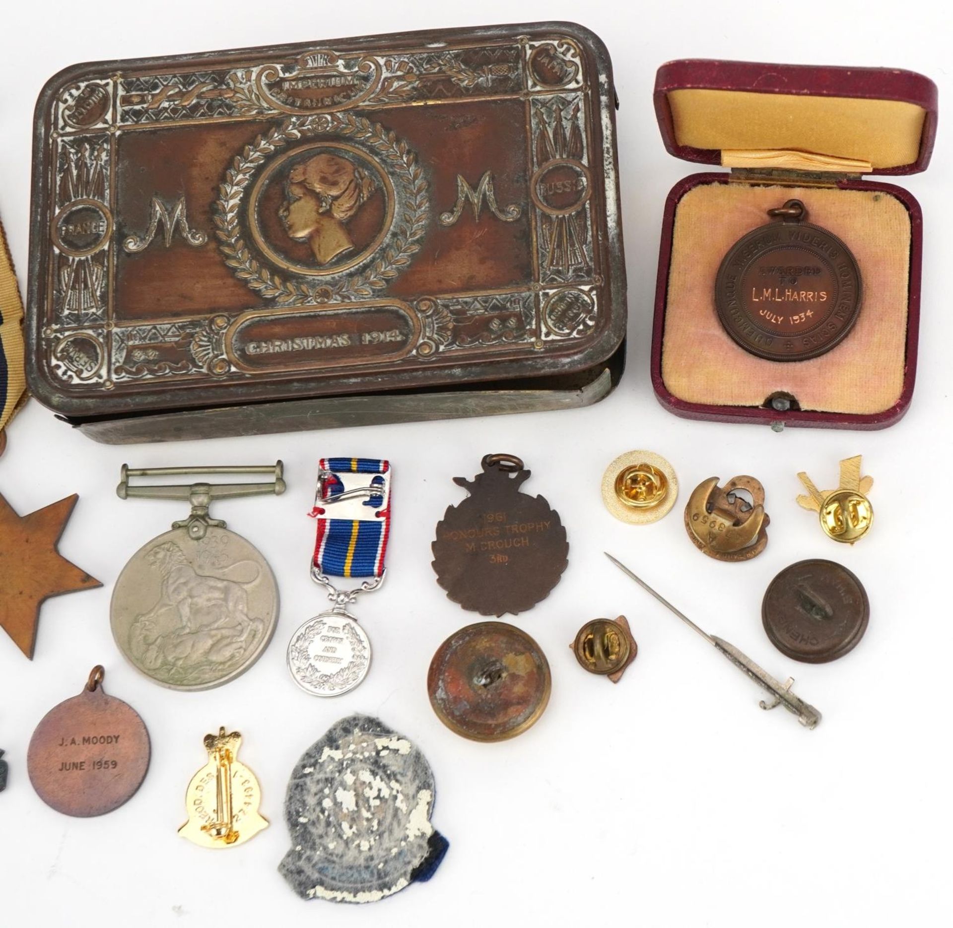 British military World War I Mary tin and various militaria including three World War II medals, - Image 6 of 6