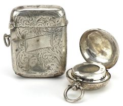 George V engraved silver vesta and sovereign case, the largest 5.5cm high, total 49.8g : For further