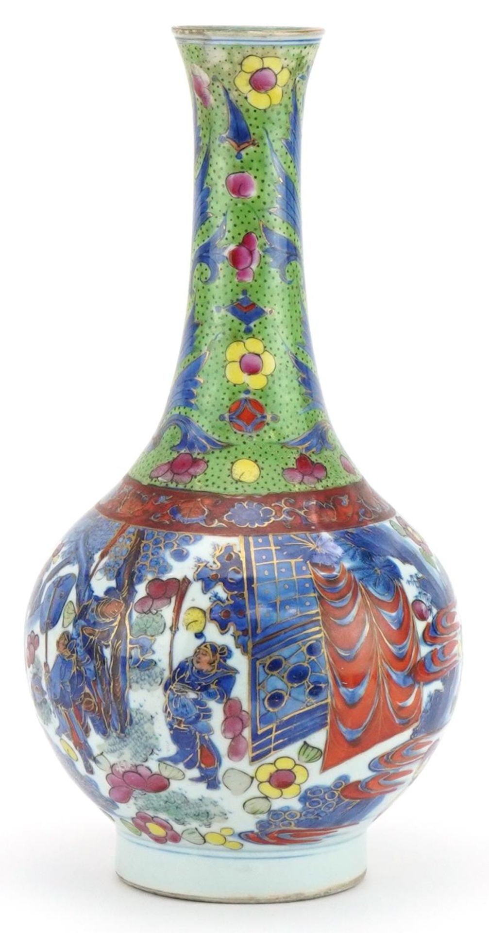 Large Chinese porcelain clobbered vase hand painted with a procession and landscape, 36.5cm high : - Image 2 of 6