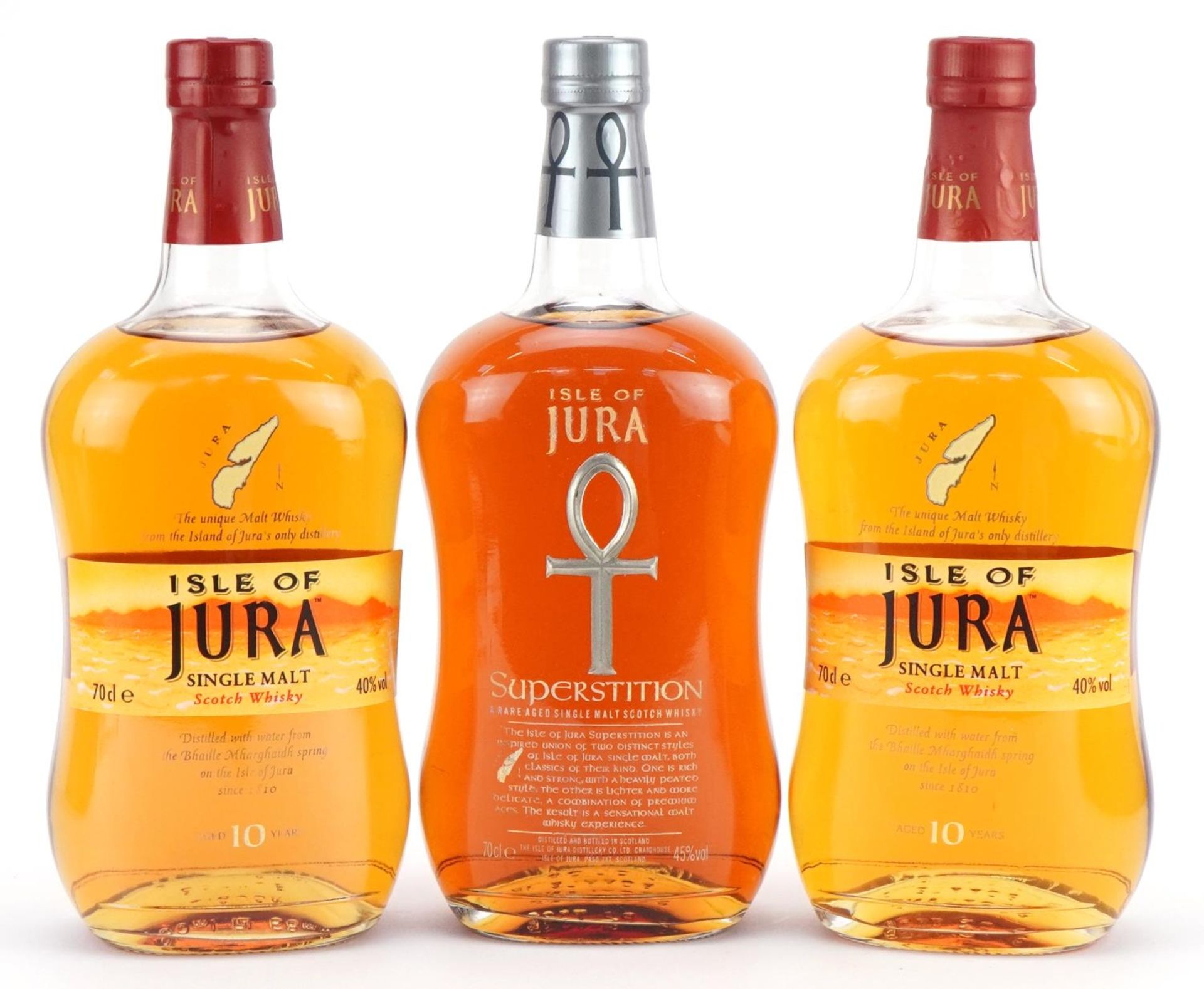Three bottles of Iles of Jura whisky with boxes comprising two bottles aged 10 years and Rare Aged - Image 2 of 3