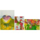 Elda Abramson - Still life flowers, three watercolours including a pair, each mounted, framed and