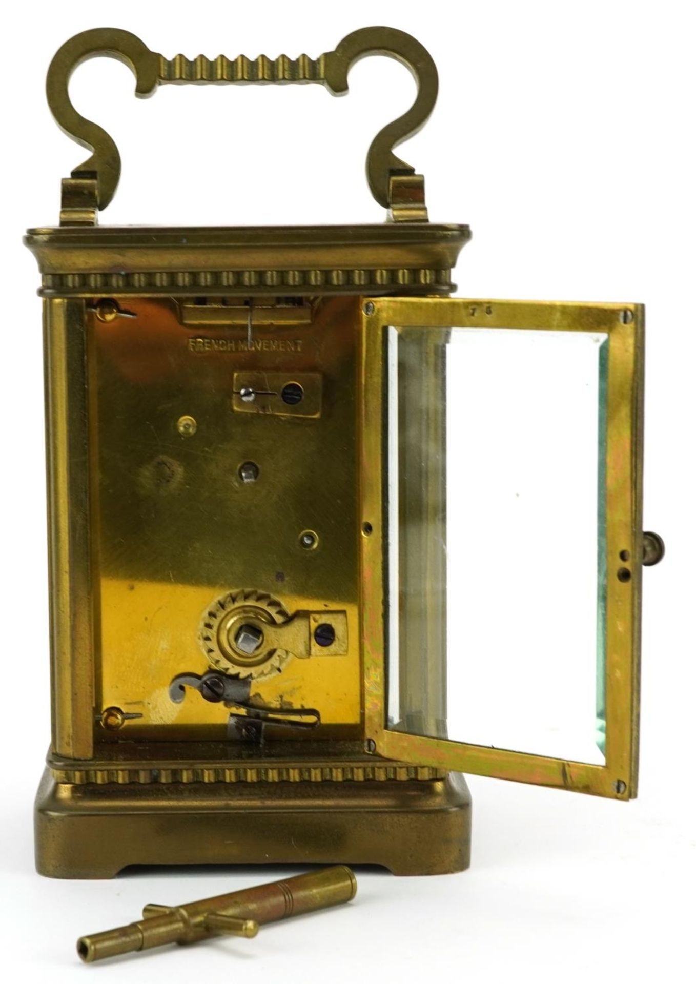 French brass cased carriage clock with enamelled chapter ring having Arabic numerals, 11.5cm high - Image 5 of 5