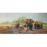 David Shepherd - Elephants, pencil signed print with embossed watermark, limited edition 357/850,