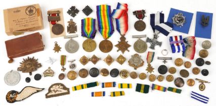 British militaria including three World War I medals, one Victory medal awarded to 14-059124DVR.W.