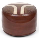Sherborne circular leather footstool, the top with palm and camel decoration, 40cm in diameter : For