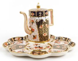 Davenport, Victorian Staffordshire cabaret tray with coffee pot decorated in the Imari palette,