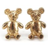Pair of 9ct gold teddy bear stud earrings, 7.5mm high, 0.8g : For further information on this lot