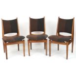 Three Scandinavian design hardwood chairs with fabric backs and seats, 89cm high : For further
