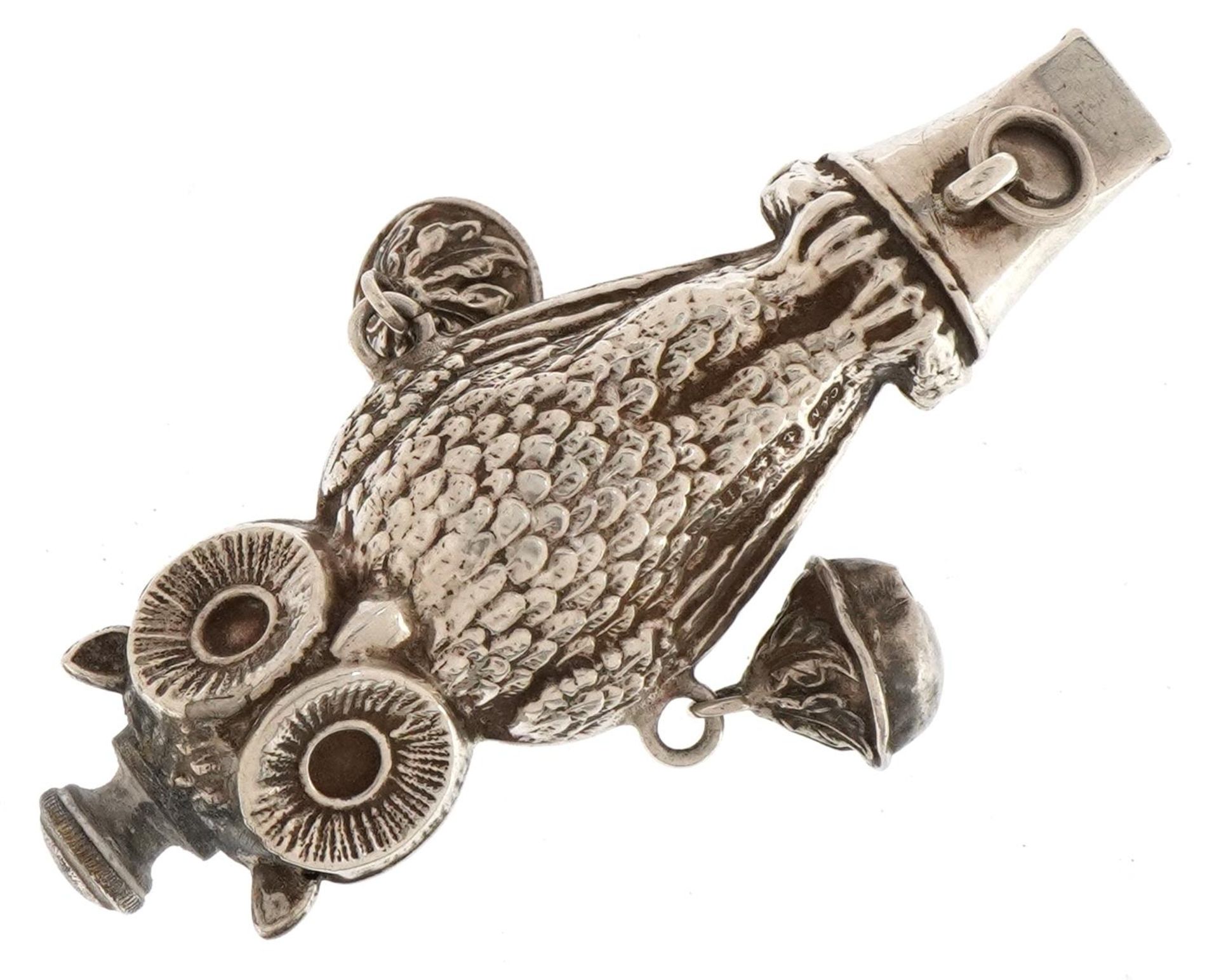 Crisford & Norris Ltd, Edwardian silver baby's rattle whistle in the form of an owl, Birmingham - Bild 2 aus 3