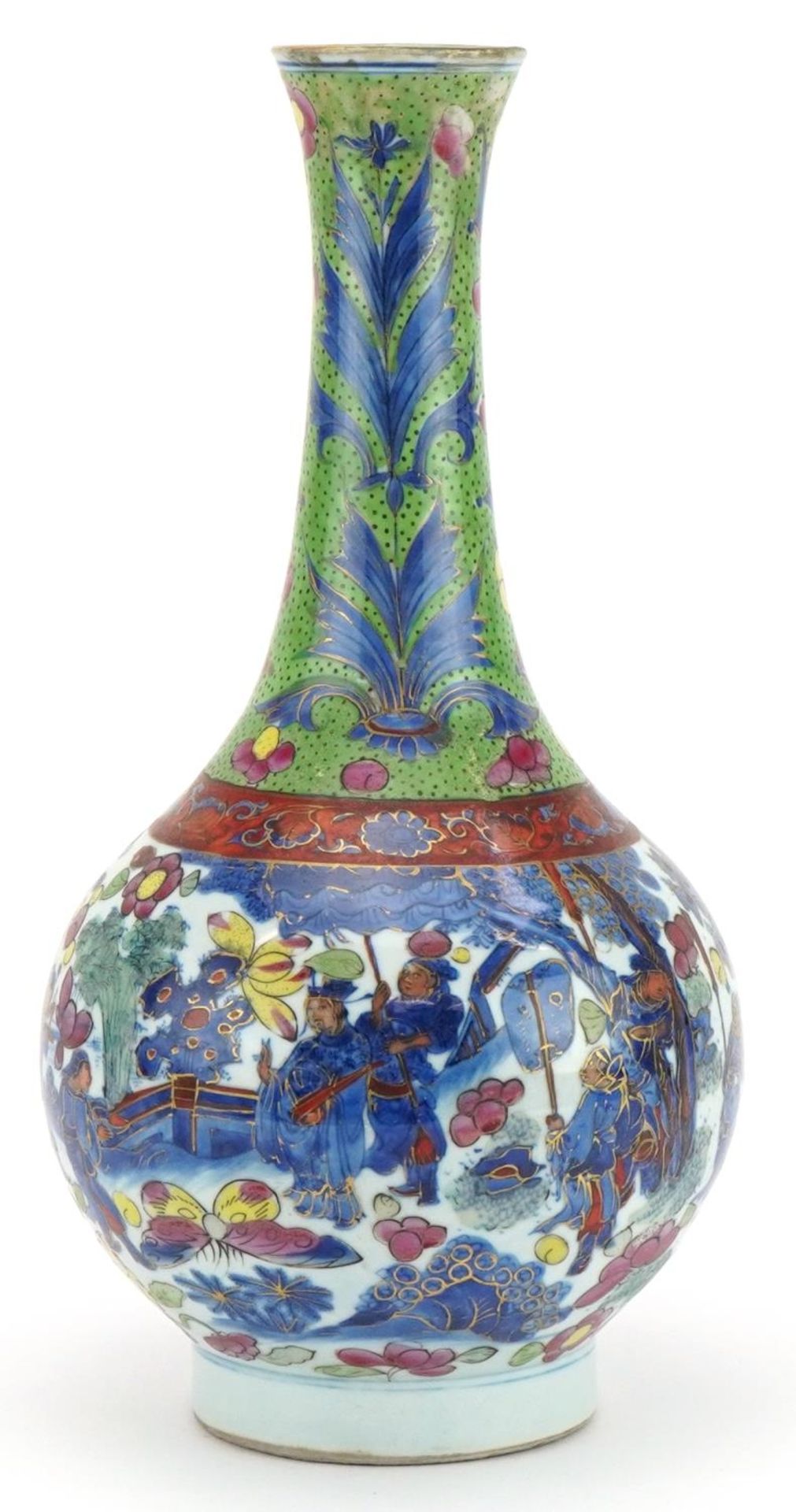 Large Chinese porcelain clobbered vase hand painted with a procession and landscape, 36.5cm high :