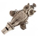 Crisford & Norris Ltd, Edwardian silver baby's rattle whistle in the form of an owl, Birmingham