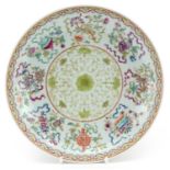 Chinese porcelain shallow dish finely hand painted in the famille rose palette with lucky objects