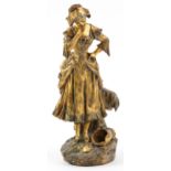 After Mednat, French cast gilt metal figure of a young female looking down at a pot, entitled Cruche