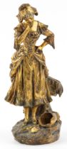 After Mednat, French cast gilt metal figure of a young female looking down at a pot, entitled Cruche