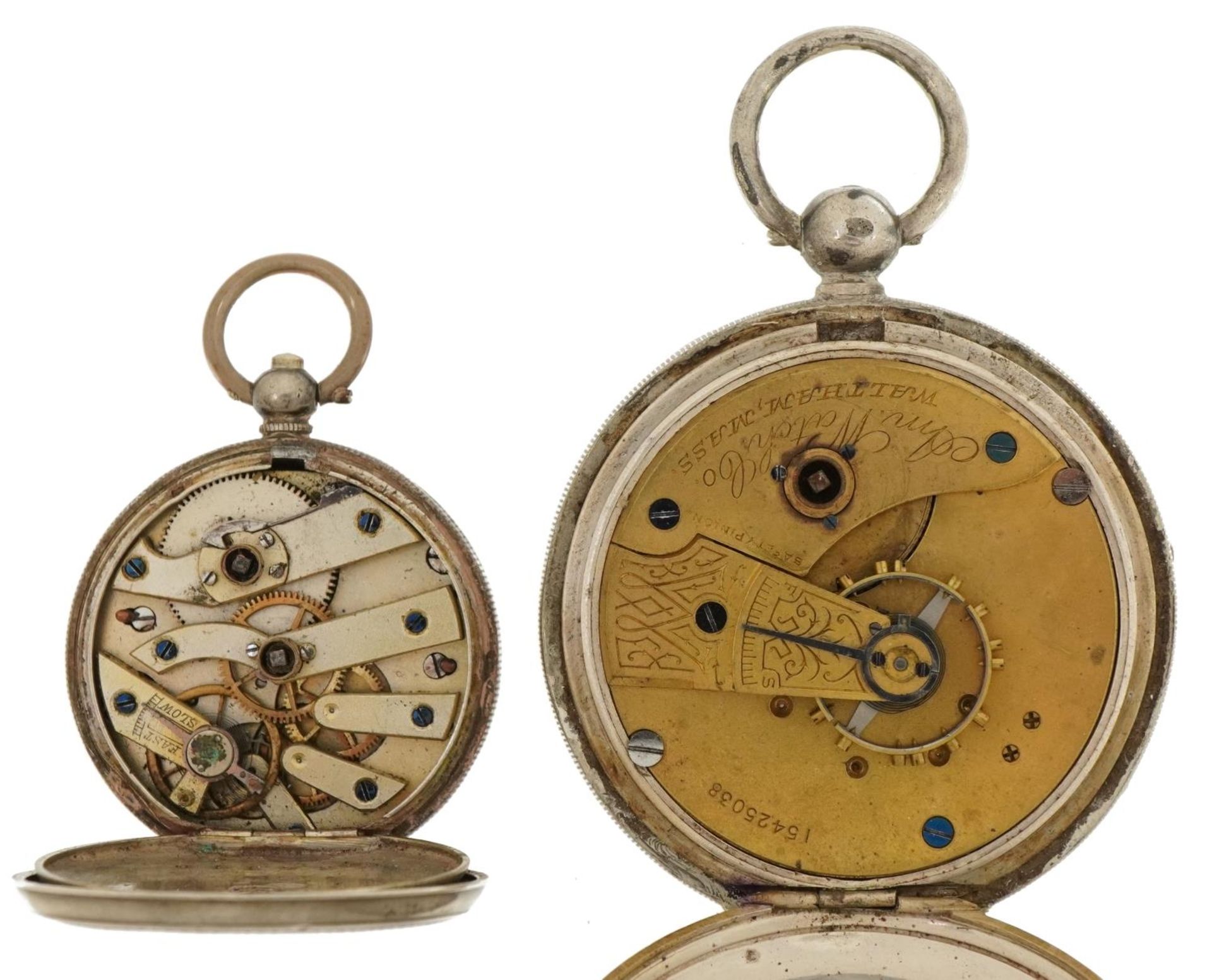 Three pocket watches including a gentlemen's silver Waltham open face pocket watch, the largest 53mm - Image 3 of 4