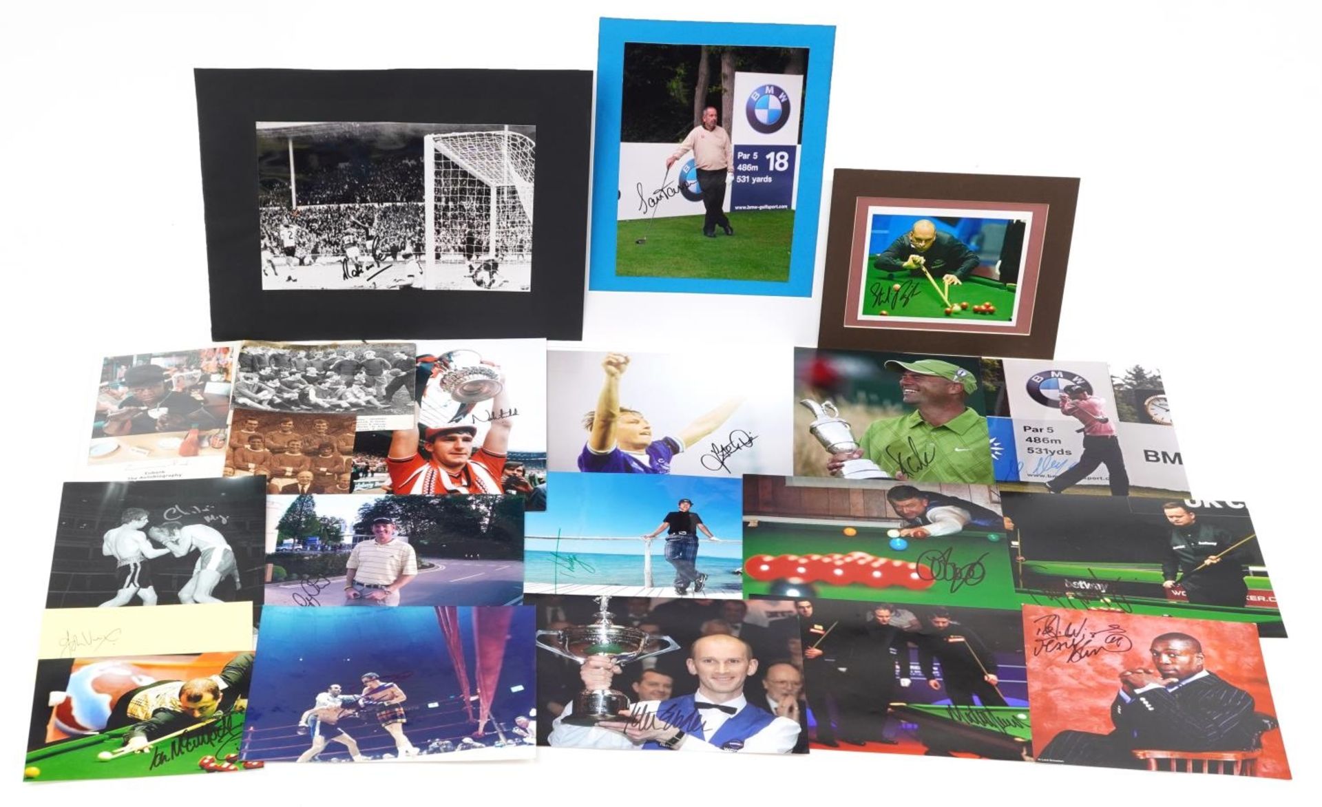 Collection of sporting autographs on photographs including Chris Eubank, Frank Bruno, Peter