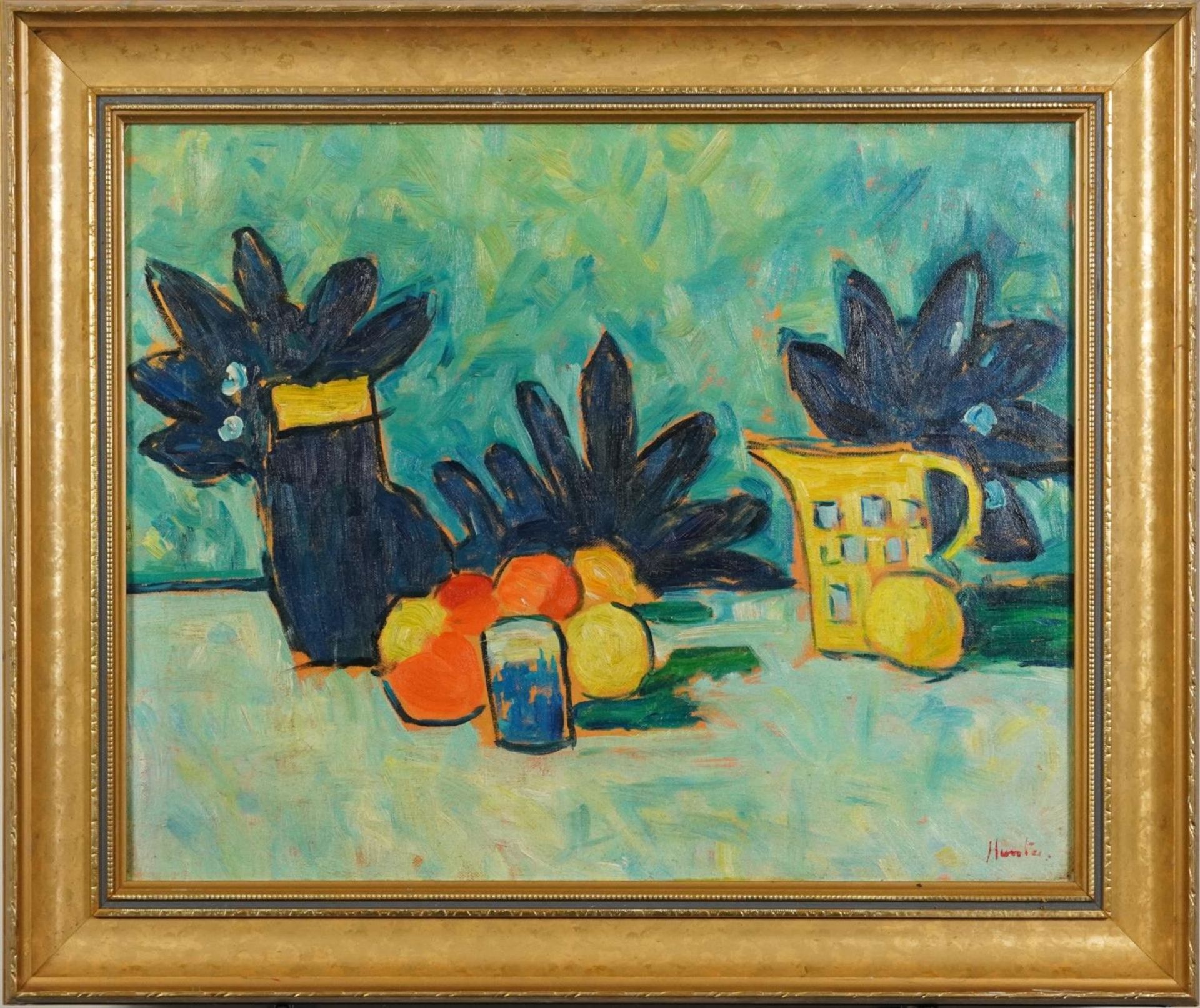 After George Leslie Hunter - Still life fruit and vessels, Scottish Colourist school oil on board, - Image 2 of 4