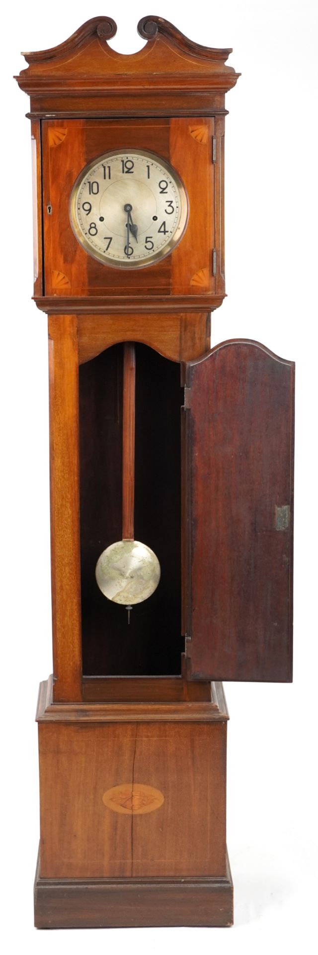 19th century inlaid mahogany cased grandmother clock with silvered dial having Arabic numerals, - Bild 2 aus 3