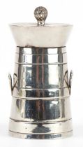 Hilliard & Thomason, Edwardian silver peppermill in the form of a milk churn, Birmingham 1903, 8.5cm