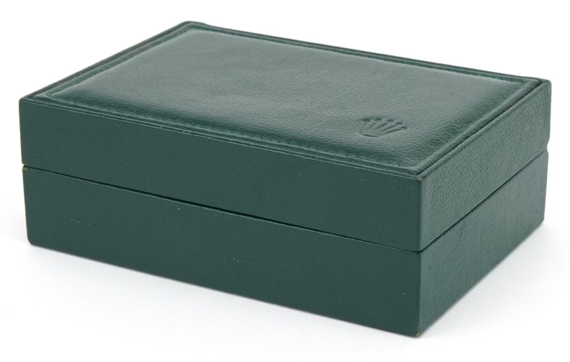 Rolex green leather wristwatch box, 14.5cm wide : For further information on this lot please visit