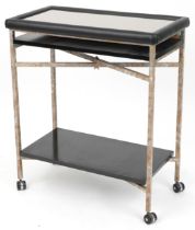 Industrial steel leatherette trolley with inset mirrored glass top, 86cm H x 73cm W x 40cm D : For