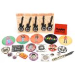 Good collection of vintage Beatles collectables including pin badges, some in the form of a guitar