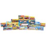 Predominantly vintage Matchbox Superkings haulage lorries and construction diecast vehicles with