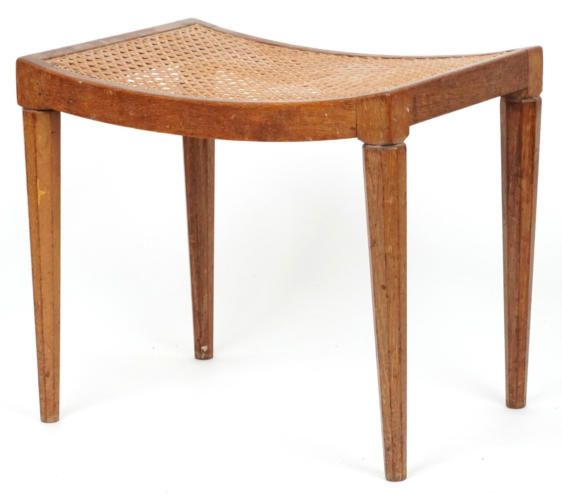 Limed oak stool with cane seat and tapering facetted legs, 42.5cm H x 48cm W x 35cm D : For