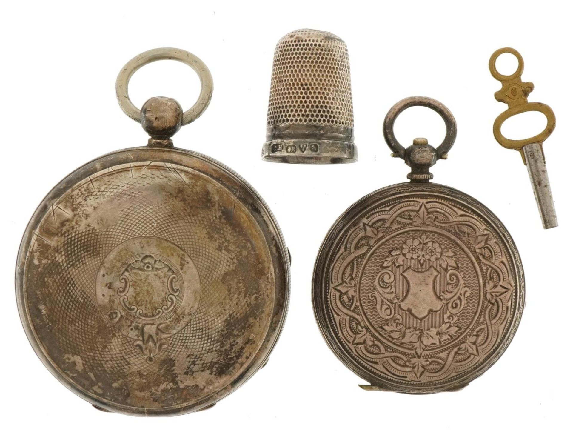 Silver open face gentlemen's pocket watch, ladies pocket watch and Charles Horner silver thimble, - Image 2 of 7