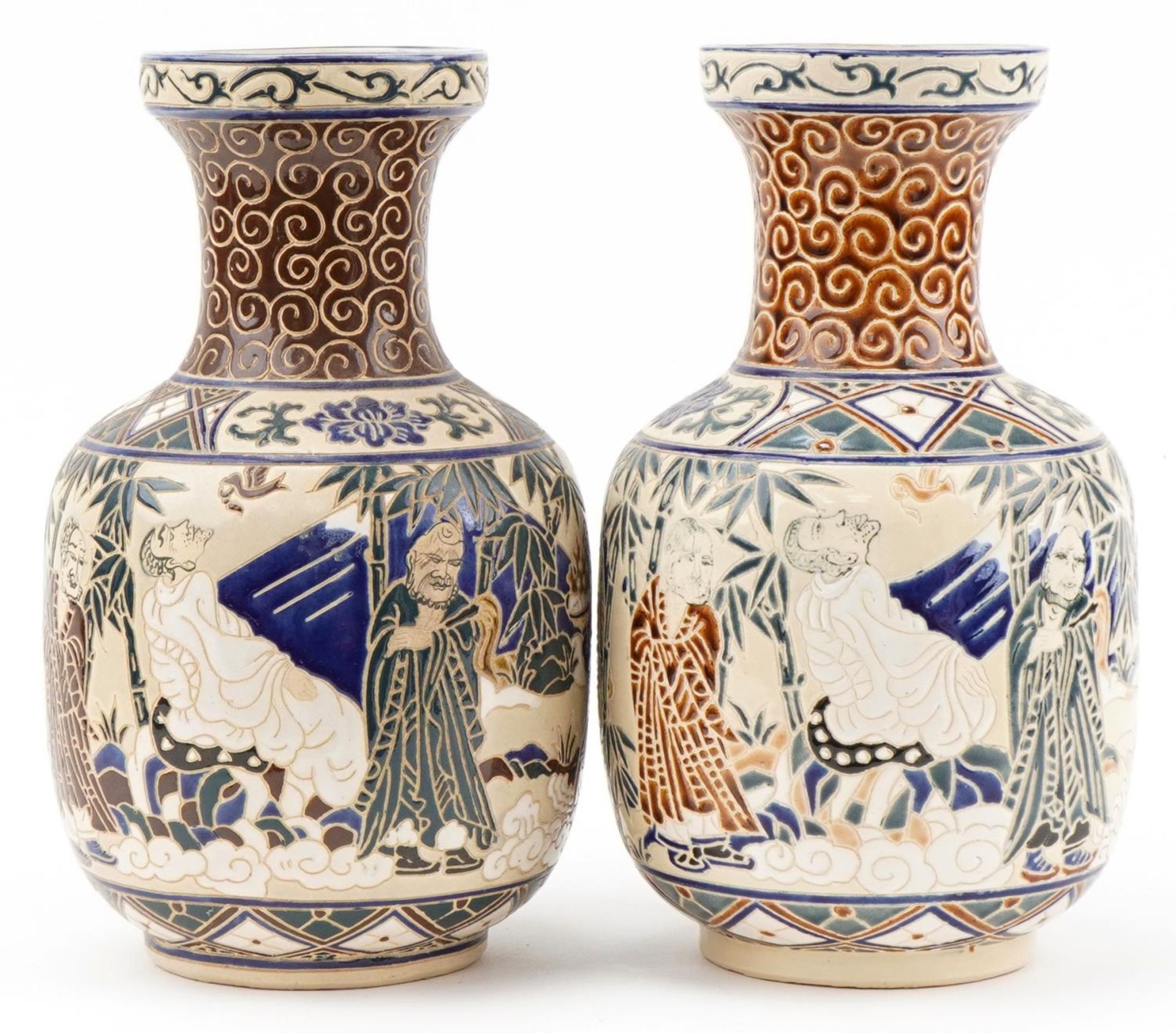 Pair of Chinese porcelain vases hand painted with scholars in landscapes, each 35cm high : For - Image 3 of 6